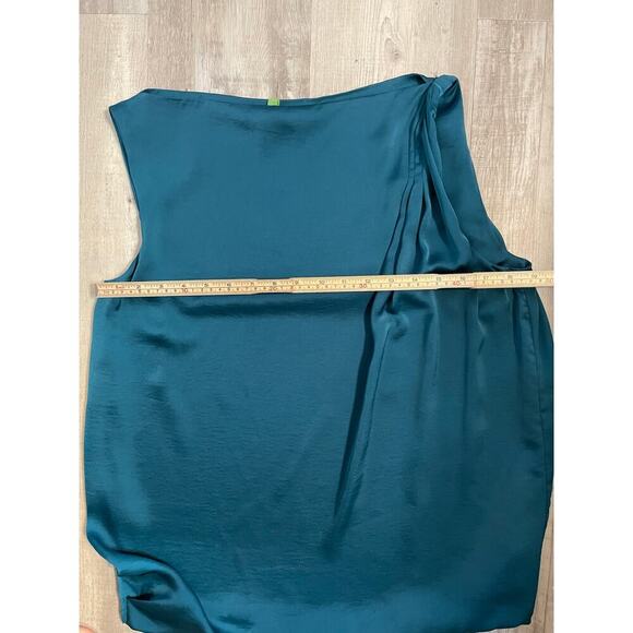 Vince Sleeveless Blouse Size 8 front asymmetrical drape deep jeweled teal color - Picture 6 of 16